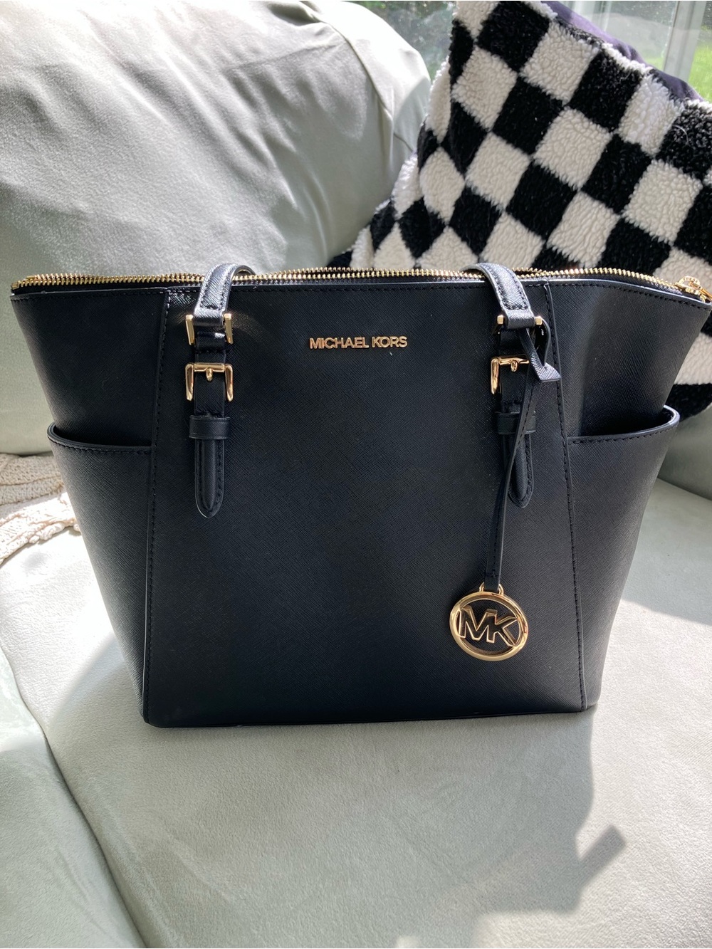 Michael Kors Black Saffiano Tote with Gold MK Charm